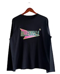 a black long - sleeve t - shirt with the word millennias on it